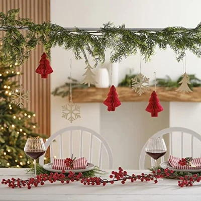 Image of Ginger Ray Tree Foliage and Red Honeycomb Hanging Christmas Decorations Set of 10
