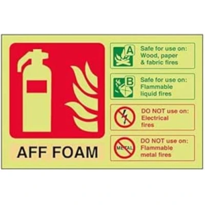 Image of V Safety Glow In The Dark Aff Foam Id Fire Extinguisher Sign 200mm x 150mm Rigid Plastic