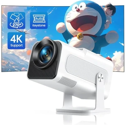 Image of PHANTOM Mini Projector 4K Supported, Portable with【270 Rotatable &amp; Auto Keystone】Native 1080P 390 Ansi Lumen Home Cinema Projector, WiFi6 Bluetooth Outdoor for iOS/Android