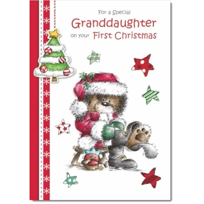 Image of doodlecards Granddaughters 1st First Christmas Card Cute Bear Large A4 Size for with Plain Envelope