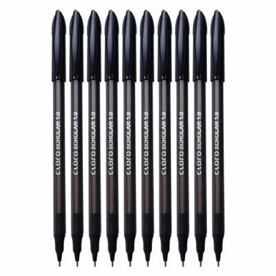 Image of CLARO Scholar Ballpoint Pens, BLACK, Medium Point (1.0mm), Pack of 10, Smooth Ball Pens for School Office Home Everyday Use