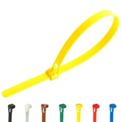 Image of Gocableties 100 Pack of 250mm x 7.6mm Reusable Cable Ties, Heavy Duty Yellow Releasable 10&quot; Premium Tie Wraps, Strong Nylon Zip Ties
