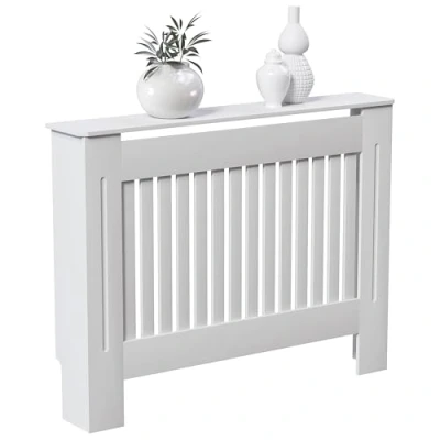 Image of Vida Designs Chelsea Radiator Cover Modern Slatted Grill Slats White Painted MDF Cabinet, Medium, (H: 82 / W: 112 D: 19 cm) H30524