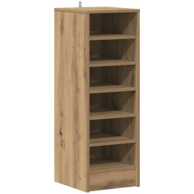 Image of vidaXL Shoe Cabinet Artisan Oak Engineered Wood 6 Shelves Organizer 32x35x92 cm Brown Finish Modern Freestanding Storage Unit for Entryway, Bedroom, Hallway, Utility Room