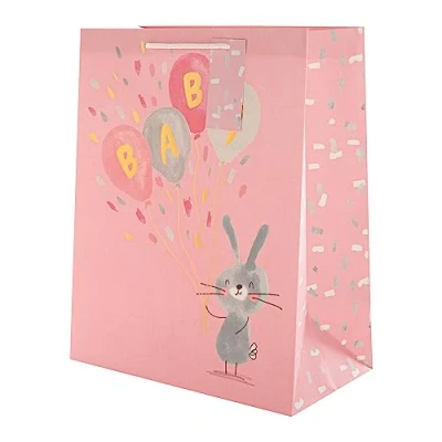 Image of Hallmark New Baby Large Gift Bag Pink Little Girl Rabbit Design
