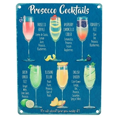 Image of PROSECCO COCKTAILS VINTAGE STYLE METAL WALL SIGN TIN PLAQUE SHABBY CHIC KITCHEN PICTURE RETRO DECOR