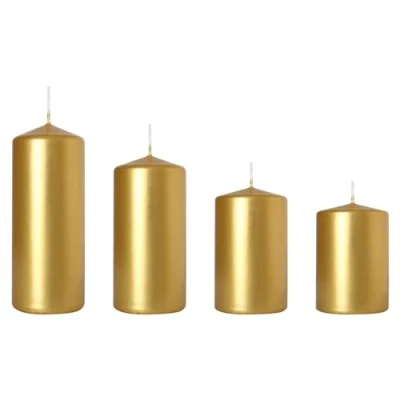 Image of Set of 4 Pillar Candles, Votive Decorative Household Unscented, Natural Vegan Wax, Clean Burn, Long Burning Time Advent Wreath, Christmas, etc. (Gold, Metallic)