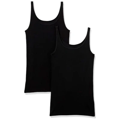 Image of Amazon Essentials Women&#039;s Slim Fit Thin Strap Tank Top, Pack of 2, Black, L