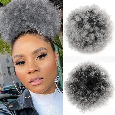 Image of Afro Puff Drawstring Ponytail Curly Bun Extensions Short Kinky Hairpieces Updo hair for Black Women (T0906)