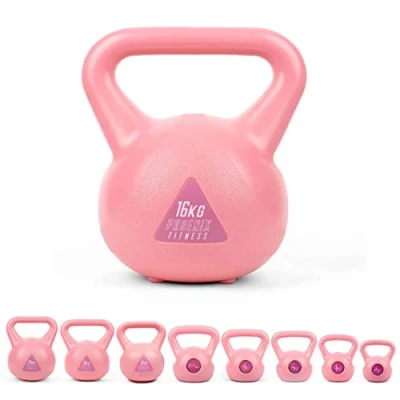 Image of Phoenix Fitness Vinyl Kettlebell Heavy Weight Kettle Bell for Home Gym Workout Equipment Strength Pilates Training Pink 16kg