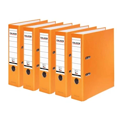 Image of Original Falken 5 pack PP Color Plastic folders. Made in Germany. 8 cm wide DIN A4 orange Vegan ring binder File folder Letter Office Slotted