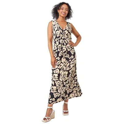 Image of Roman Petite Womens Animal Twist Jersey Maxi Dress Black Size 18 UK