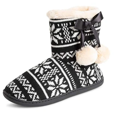 Image of Polar Womens Memory Foam Pom Winter Faux Fur Luxury Plush Cosy Anti Slip Indoor Outdoor Slippers Black/White UK9/EU42 YC0710