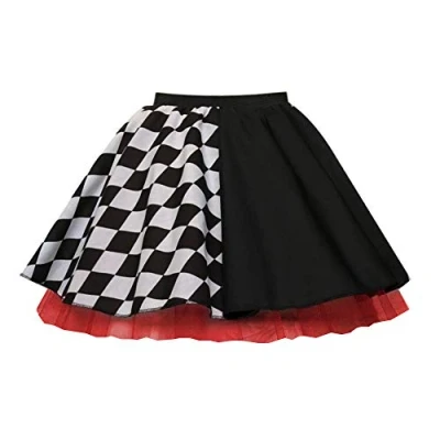 Image of Womens Jester Harlequin Skirt Costume, Fancy Dress, Halloween, Clown, Joker (S (26&quot; Waist), Black Check Net Skirt)