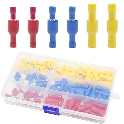 Image of Yosawo 120 pieces AWG 22 16 14 12 10 PVC Fully Insulated Male/Female Spade Quick Disconnect Electrical Crimp Terminals Connectors Set(PVCGM)