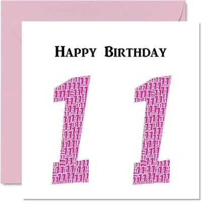 Image of Fun 11th Birthday Cards for Girls Shapecloud Happy Card Son Daughter Brother Sister Grandson Granddaughter Niece Nephew Cousin, 145mm x Greeting Cards,