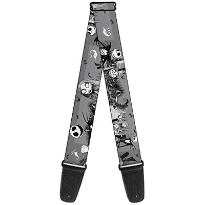 Image of Buckle Down GS WDY041 Guitar Strap Nightmare Before Christmas Jack Sally Cemetery Scene Gray 2 Inches Wide, 34 60&quot;