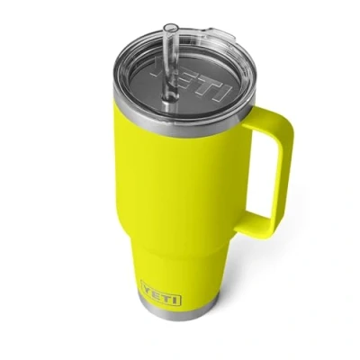 Image of YETI Rambler Straw Mug, Stainless Steel Vacuum Insulated Mug with Stronghold Lid, Firefly Yellow, 42 oz (1242 ml)
