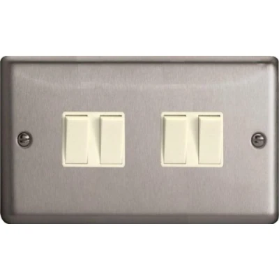 Image of Varilight 4 Gang 10A 1 or 2 Way Rocker Switch (Twin Plate) Matt Chrome