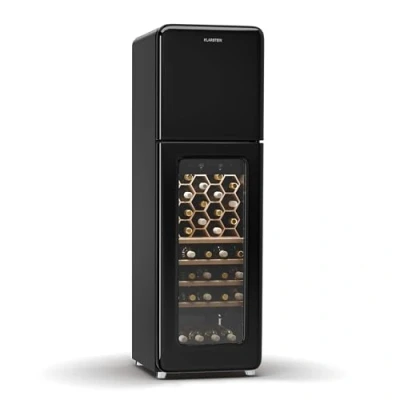 Image of Klarstein Shirley Free Standing Wine Fridge 63 Bottle Capacity, Dual Zone, 10 to 18C, LED Lighting, Retro Design, Cooler Freezer
