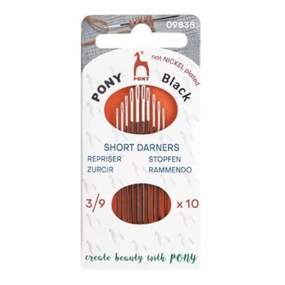 Image of Pony Black Short Darners Matte Finish (No. 3 5 7 9) Hand Sewing Needles with White Eye 10