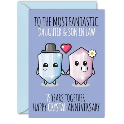Image of Cute Crystal Anniversary Card for Daughter &amp; Son In Law 15 Years Together Happy 15th Wedding Cards Daughter, A5 Greeting Fifteenth Anniversaries