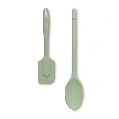 Image of Zeal JSET4G Non Stick Silicone Cooks Spoon &amp; Spatula 2 Piece Set Sage Green