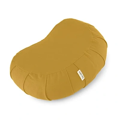 Image of basaho CRESCENT Zafu Meditation Cushion Organic Cotton Buckwheat Hulls Removable Washable Cover (Mustard)