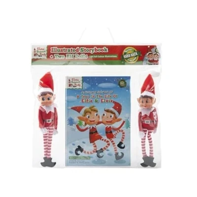 Image of Elves Behaving Badly Behavin’ Book + 2 Elf Dolls, A Year In The Life Of Elfie and Elvie A4 24 Colourful Illustrations With x 10&#039;&#039; Dolls