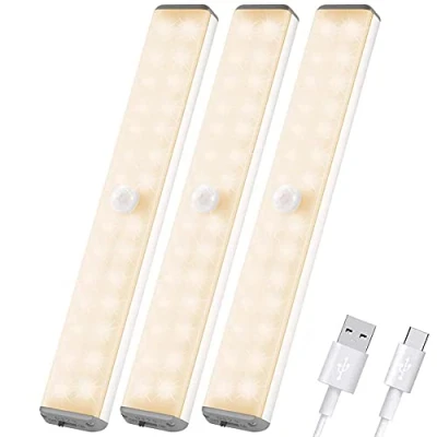 Image of Under Cupboard Lights,LED Motion Sensor Light Indoor Closet Wireless Undercounter Lights Kitchen Cabinet Lighting Rechargeable Battery Powered Bedroom Night Homelife Stick On for Shelf Stair Lamps