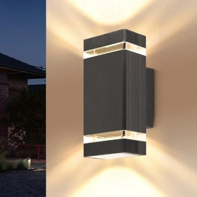 Image of YICALE Outdoor Wall Lights Mains Powered,IP65 Waterproof Outside Lights,LED Up Down Square Black Porch Front Door Aluminium External Light Mounted for House,6W GU10*2