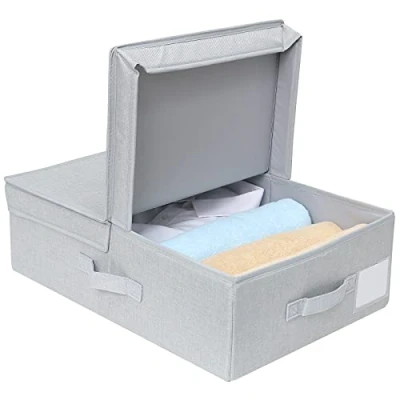 Image of Amonsen Folding Wardrobe Flat Storage Bin with Lid, Special for Slim Space Organizer, Light Grey