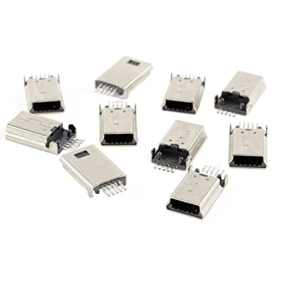 Image of sourcing map Mini USB Type B Male Socket 180 Degree 5 Pin SMT Solder Jack Connector Adapter 10 Pieces