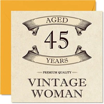 Image of Vintage 45th Birthday Cards for Women Aged 45 Years Fun Card Mum Sister Wife Girlfriend Friend Cousin Auntie, 145mm x Ladies Greeting Cards,