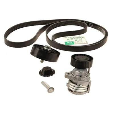 Image of Serpentine Drive Belt Kit with Tensioner &amp; Pulleys OEM for BMW