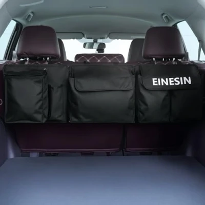 Image of Einesin Car Boot Organiser, Seat Back Hanging Organisers with Built in Cooler Detachable Storage Modules Zippers, Trunk Tidy Organiser Bag for SUVs, Vans, 42.5x13in