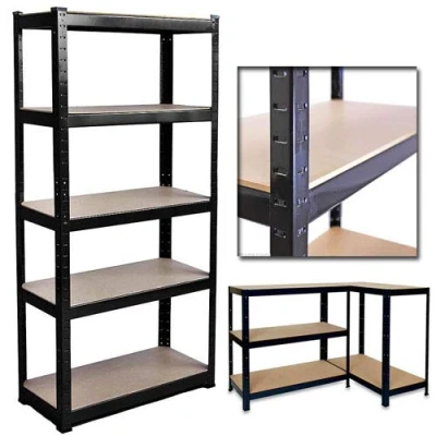 Image of BRIEFNESS 5 Tier Super Strong Heavy Duty Metal Shelving Racking Unit 1500H 700W 300D 175kg Capacity Per Shelf Black For Garage Workshop Warehouse Shed Storage, Year Warranty