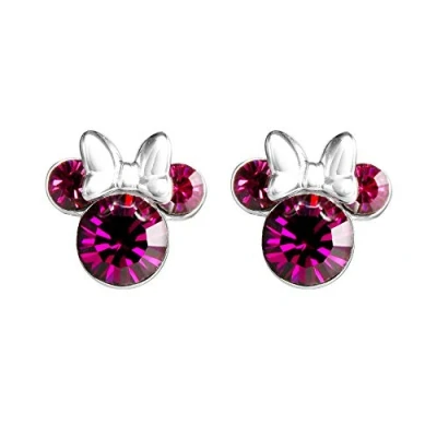 Image of Minnie Mouse Pink Birthstone Silver Earrings E905162ROCTL.PH
