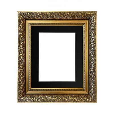 Image of FRAMES BY POST Large Dahlia Gold Picture Photo Frame with Black Mount A3 Image Size A4 Plastic Glass