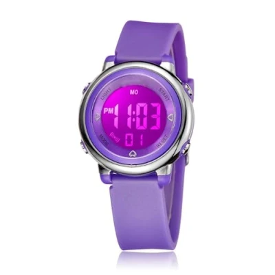 Image of Womens Digital Watches LED Screen Military Waterproof Alarm Stopwatch 7 Color Backlight Sports Watch, Purple, Chronograph,Digital