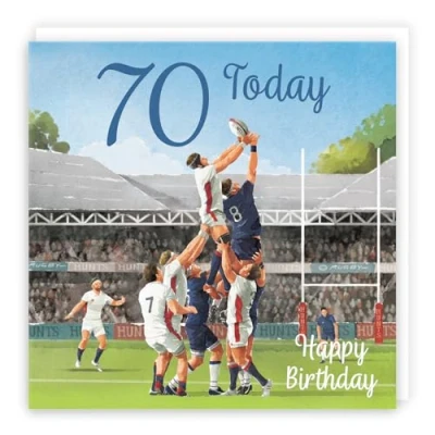 Image of Hunts England Rugby Fun 70th Birthday Card Milo&#039;s Gallery Age 70 Sport For Year Old Fan Seventy