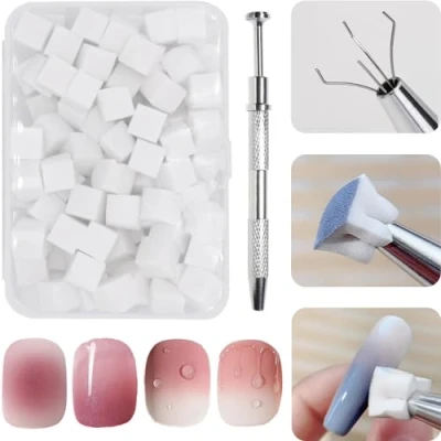 Image of 100 Pcs Nail Sponges for Ombre with Metal Grabber, Brush,Ombre Nails Design, Art Tools Sponge Brush ,Used to Create a Variety of Gradient Patterns