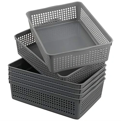 Image of Eudokky A4 Grey Plastic Basket Tray, Rectangular Storage Baskets, Set of 6