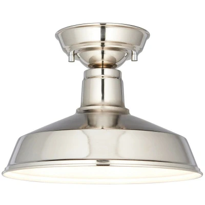 Image of Darton Semi Flush Ceiling Pendant Light Polished Nickel, Gloss White Inner Shade
