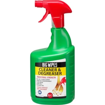 Image of Big Wipes Cleaner &amp; Degreaser Spray, Biodegradable, Tough on Grease, Oil, Dirt Grime Powerful Fast Acting. For Surfaces Equipment, NSF Safety Approved, Low Odour Non Toxic 1L