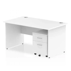 Image of Impulse 1400x800mm Desk White Top Panel End Leg and Mobile Ped