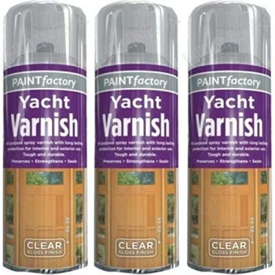 Image of 3 x Yacht Varnish Spray 400ML All Purpose Professional Gloss Finish Wood Color Paint