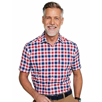 Image of Champion Mens Country Casual Short Sleeve Shirt (as8, Neck, 16, 16_Point_5, Regular, Red)