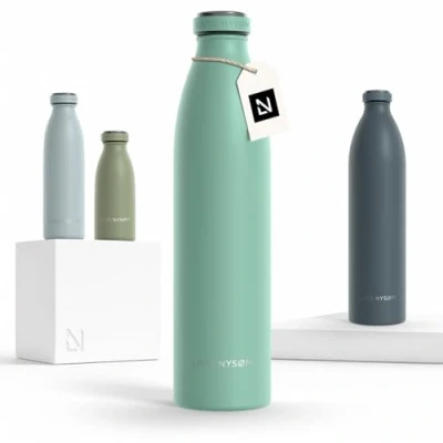Image of LARS NYSØM Stainless Steel Insulated Water Bottle 12oz 17oz 25oz 34oz 51oz Thermo Flask for Hot and Cold Beverages Leakproof Drinking (Aqua Turquoise, 1000ml)
