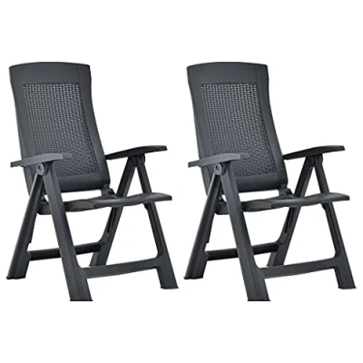Image of vidaXL Garden Reclining Chairs Anthracite Plastic Outdoor Seating Adjustable Backrest, Weather Resistant, Foldable, Easy to Clean 2 pcs